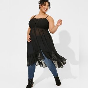 Torrid NWT Chiffon Black Button Up Sleeveless Tunic Top Size 0